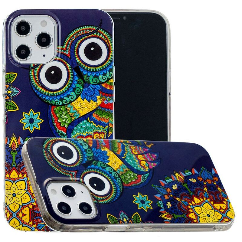 Coque iPhone 12 Pro Max Hibou Mandala Fluorescente