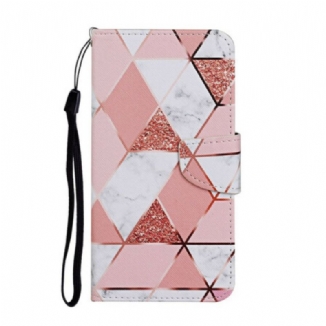Housse iPhone 12 Pro Max Marbre et Paillettes avec Lanière