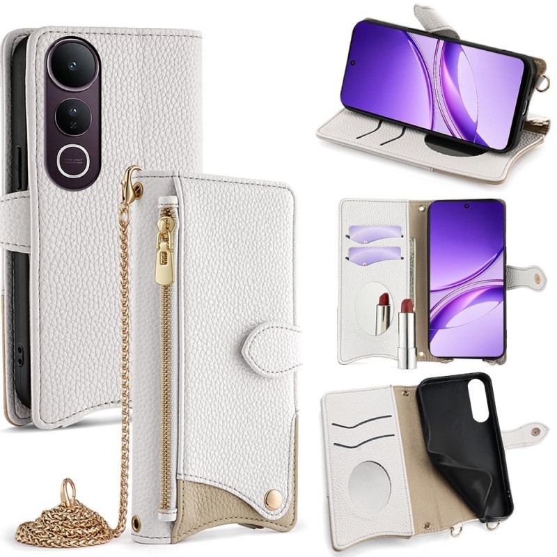 Portefeuille Vivo V50 Lite 5G Miroir et Chaine-Bandoulière