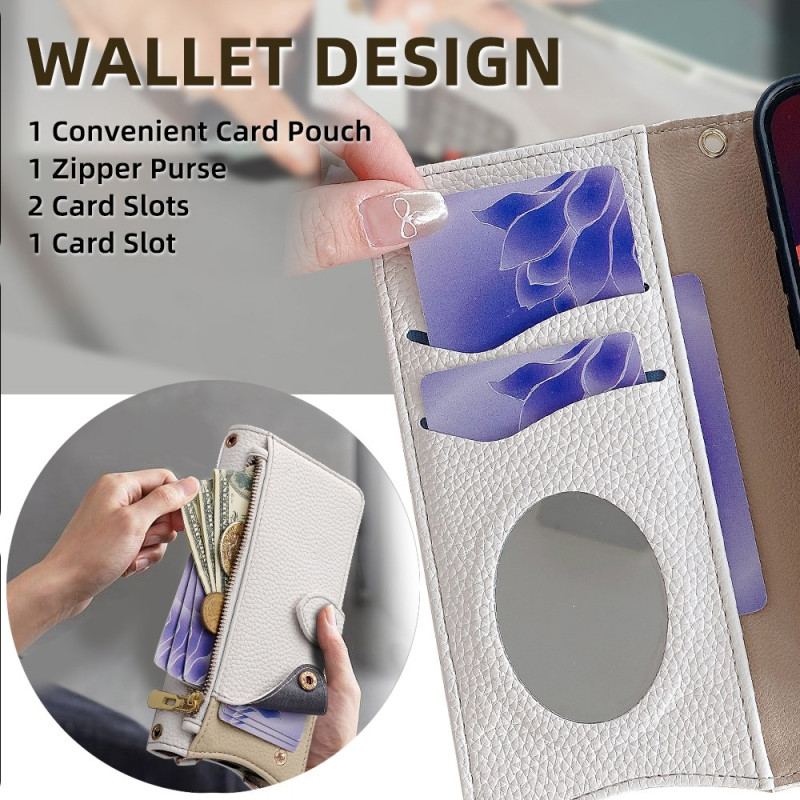 Portefeuille Vivo V50 Lite 5G Miroir et Chaine-Bandoulière