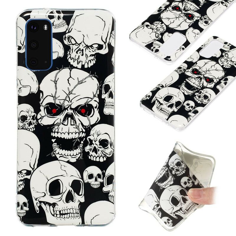 Coque Samsung Galaxy S20 Attention Têtes de Mort Fluorescente