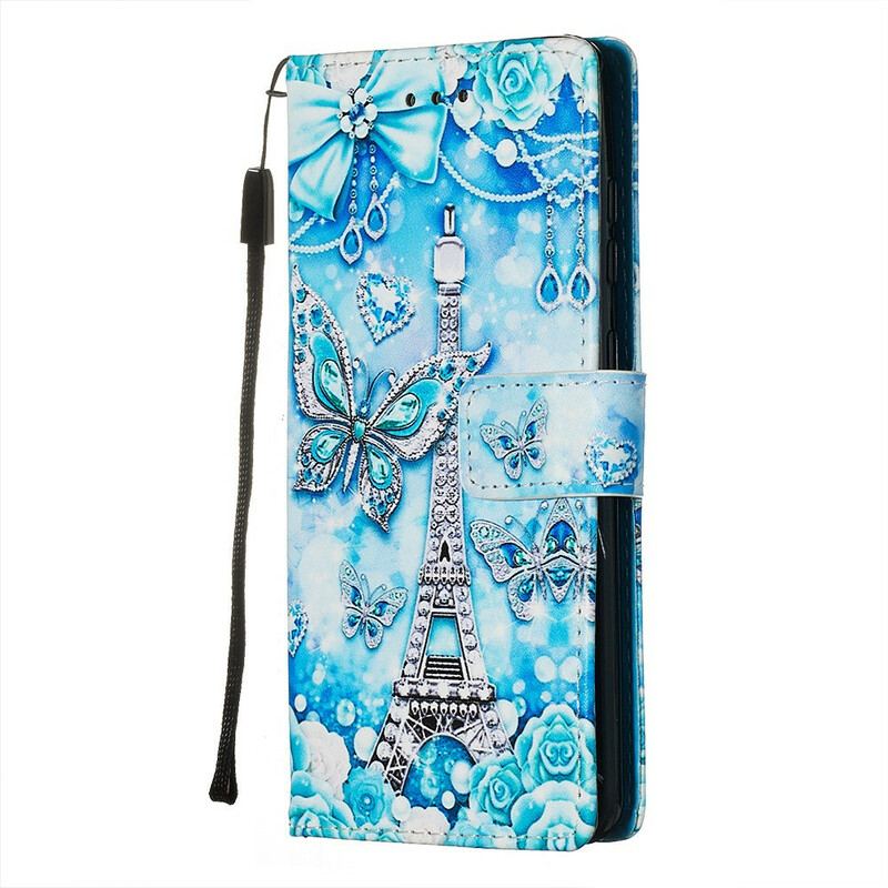 Housse Samsung Galaxy S20 Tour Eiffel Papillons à Lanière