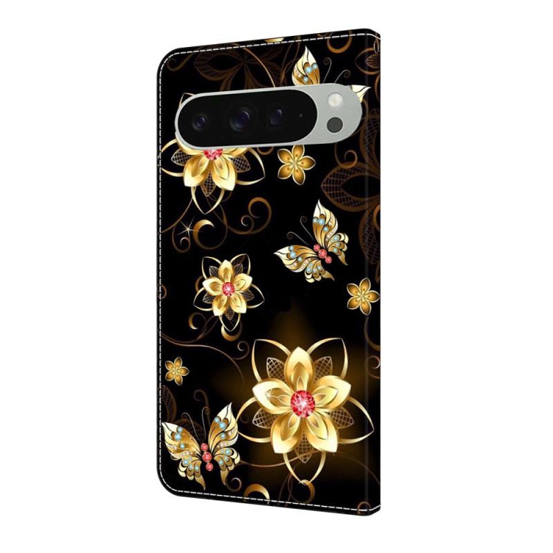 Housse Google Pixel 10 Pro XL Fleurs Dorés et Papillons