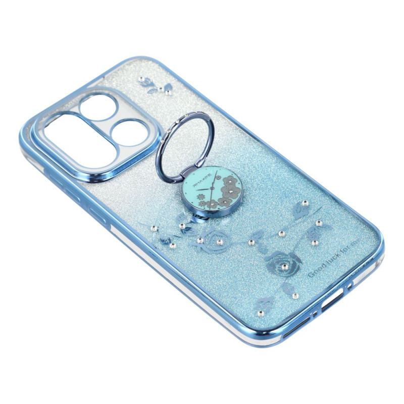 Coque OnePlus 15 Anneau-Support et Motif Fleurs Pailletées