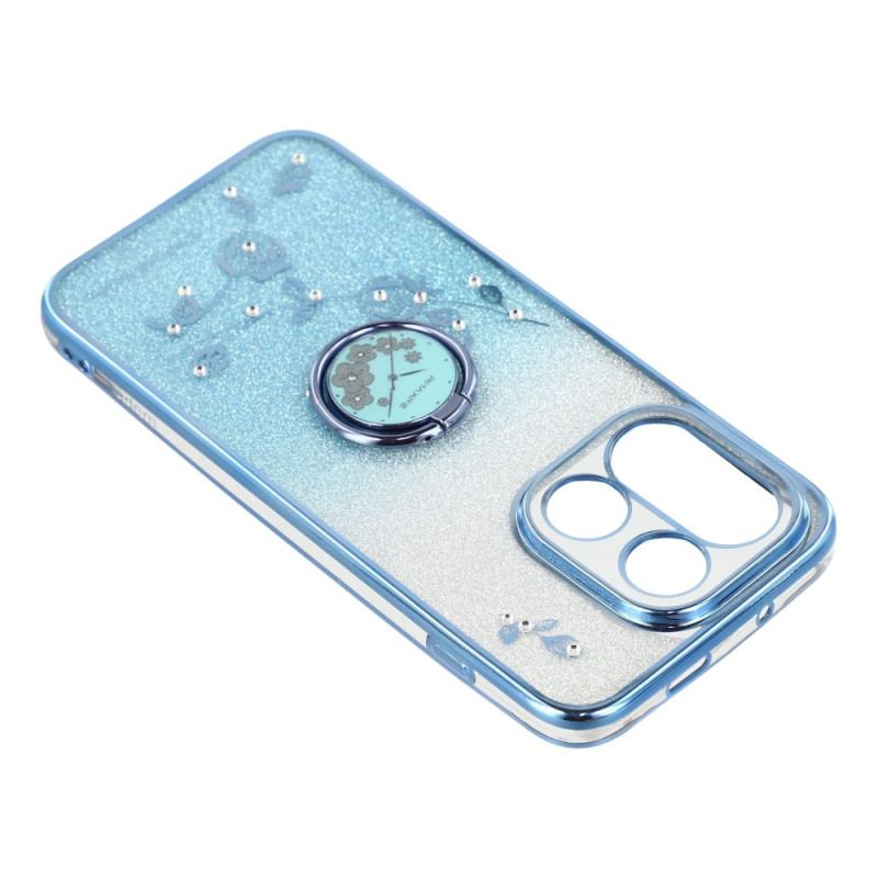 Coque OnePlus 15 Anneau-Support et Motif Fleurs Pailletées