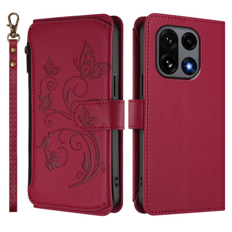 Housse OnePlus 15 Portefeuille Floral avec Lanière