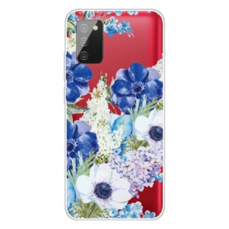 Coque Samsung Galaxy A02s Transparente Fleurs Bleues Aquarelle