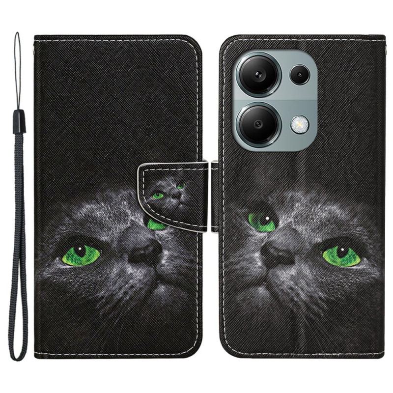 Housse Xiaomi Redmi Note 13 Pro 4G / Poco M6 Pro 4G Chat aux Yeux Verts à Lanière