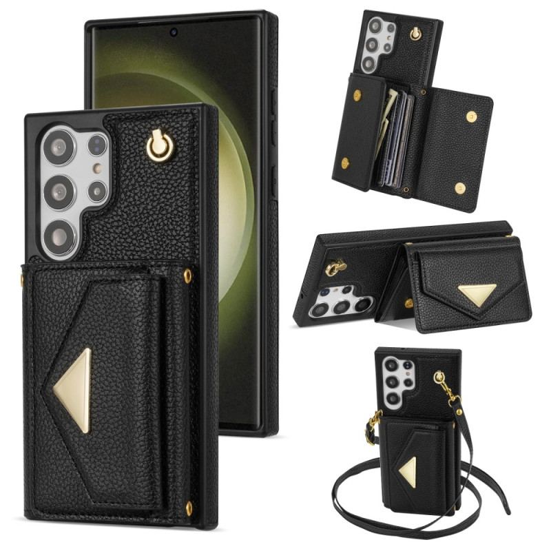 Coque Samsung Galaxy S25 Ultra 5G Effet Cuir avec Porte-Cartes et Sangle