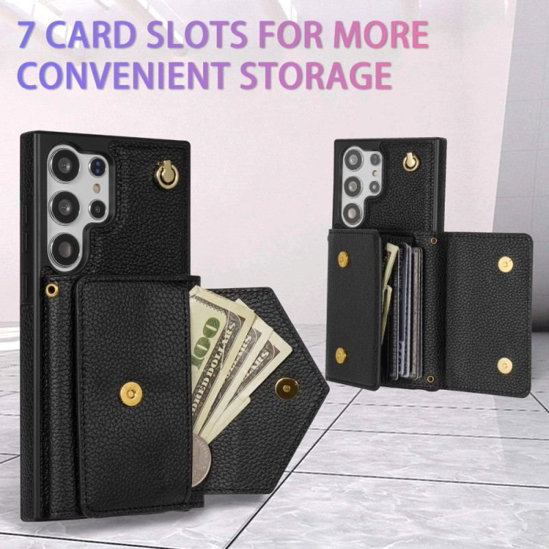 Coque Samsung Galaxy S25 Ultra 5G Effet Cuir avec Porte-Cartes et Sangle