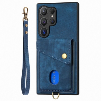 Coque Samsung Galaxy S25 Ultra 5G Effet Daim avec Porte-Cartes et Support