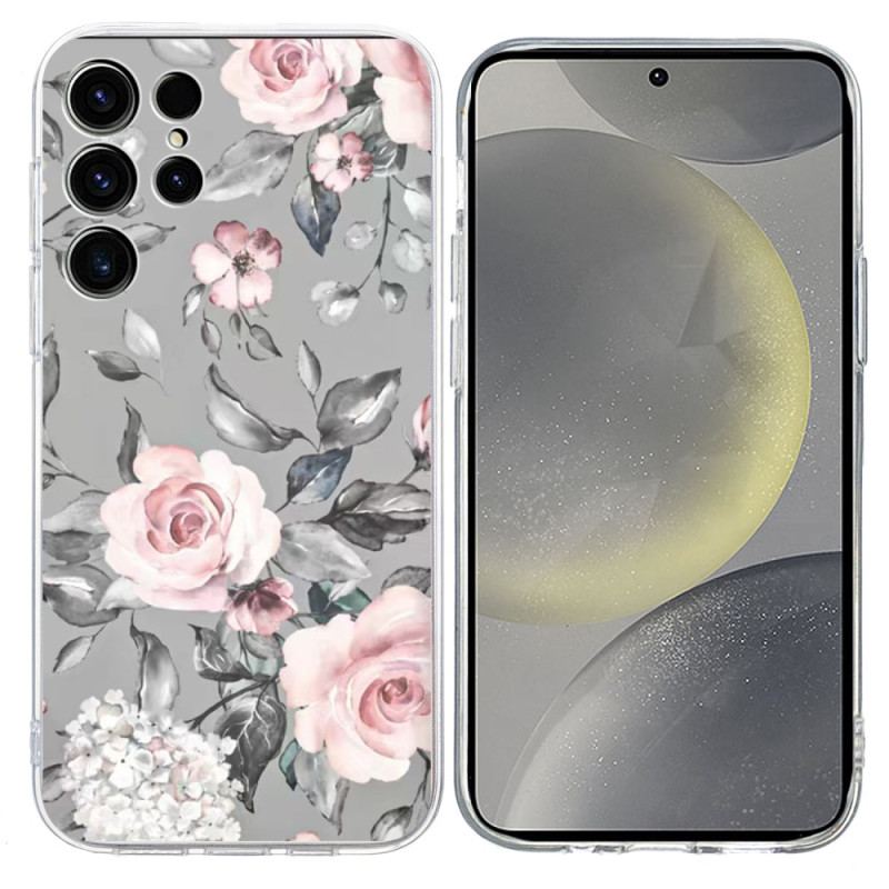 Coque Samsung Galaxy S25 Ultra 5G Motif Floral sur Fond Gris