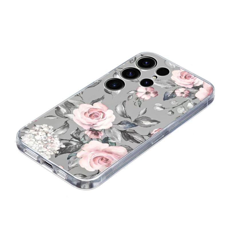 Coque Samsung Galaxy S25 Ultra 5G Motif Floral sur Fond Gris