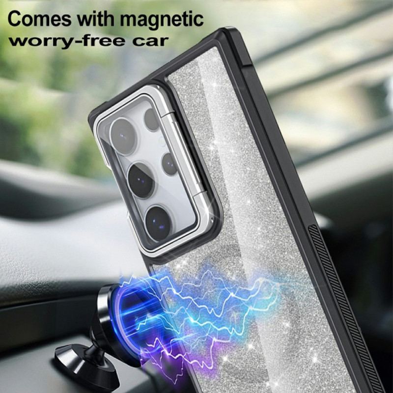 Coque Samsung Galaxy S25 Ultra 5G Paillettes Support Intégré