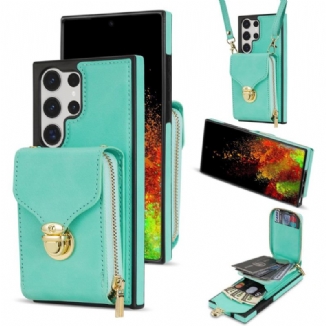 Coque Samsung Galaxy S25 Ultra 5G Portefeuille à Fermeture Éclair et Bandoulière