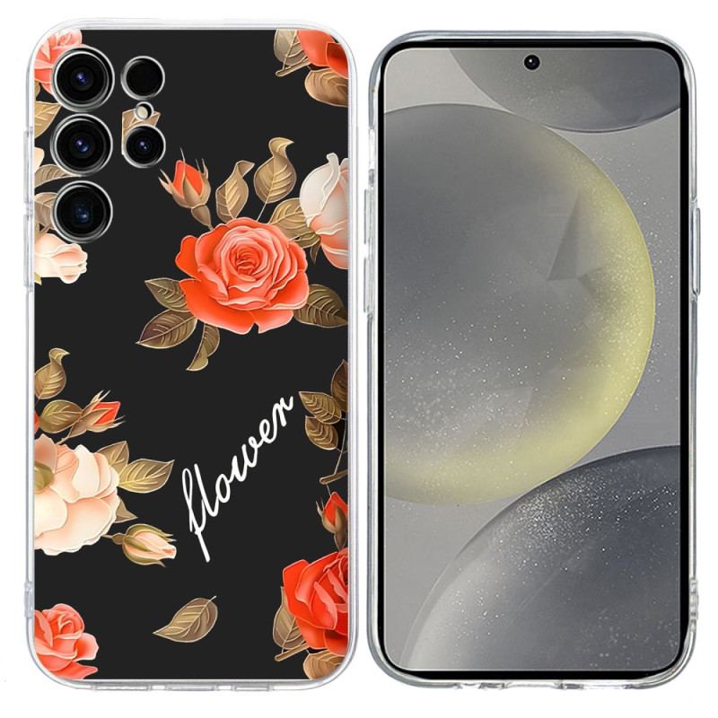 Coque Samsung Galaxy S25 Ultra 6G Motif Floral sur Fond Noir