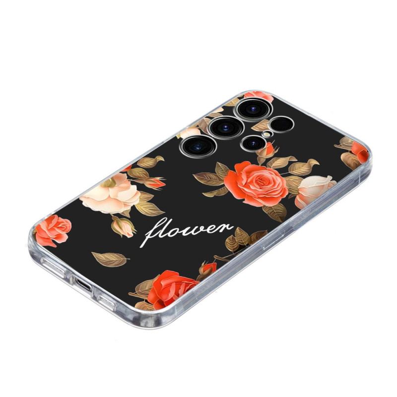 Coque Samsung Galaxy S25 Ultra 6G Motif Floral sur Fond Noir