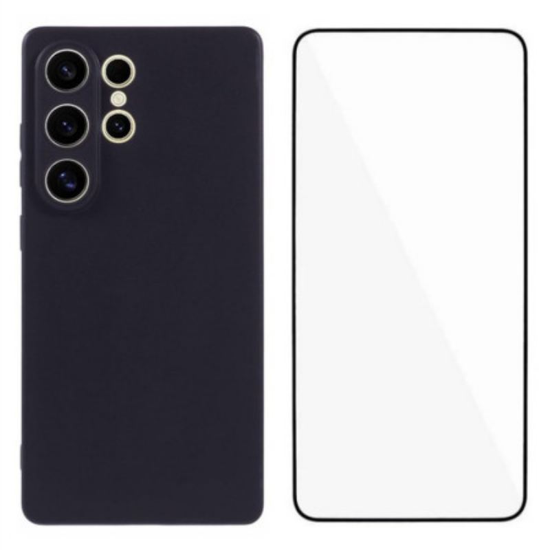 Coque Samsung Galaxy S25 Ultra Silicone Mat avec Protection Écran en Verre Trempé