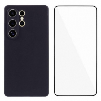 Coque Samsung Galaxy S25 Ultra Silicone Mat avec Protection Écran en Verre Trempé