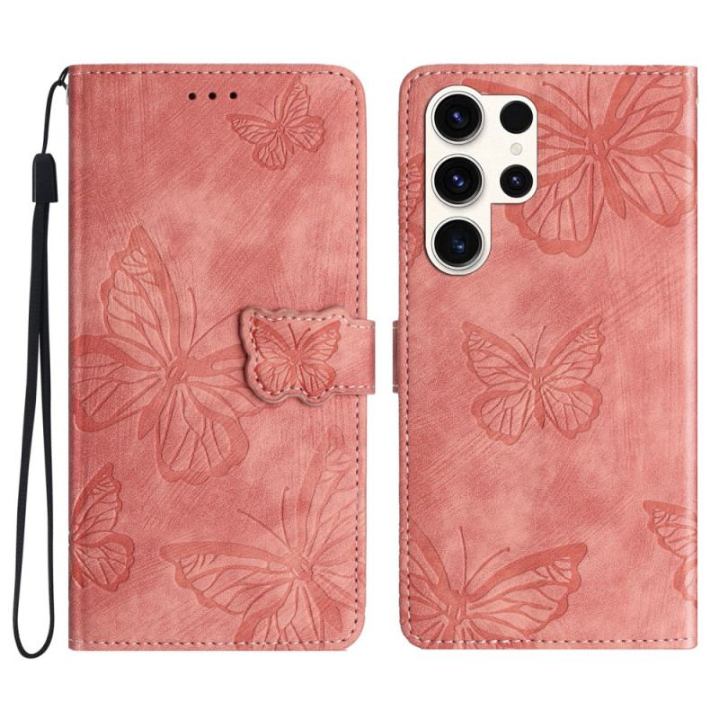 Housse Samsung Galaxy S25 Ultra 5G Effet Daim Papillons