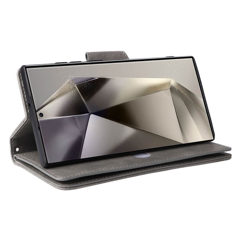 Housse Samsung Galaxy S25 Ultra 5G Portefeuille Effet Daim avec Lanière