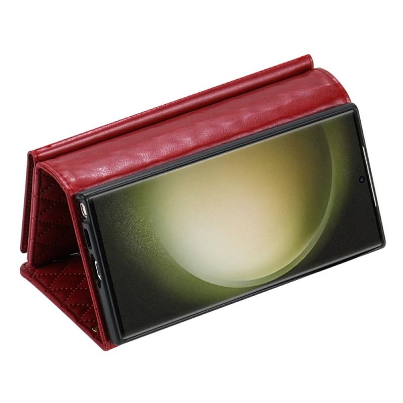 Housse Samsung Galaxy S25 Ultra 5G Portefeuille Matelassé avec Bandoulière