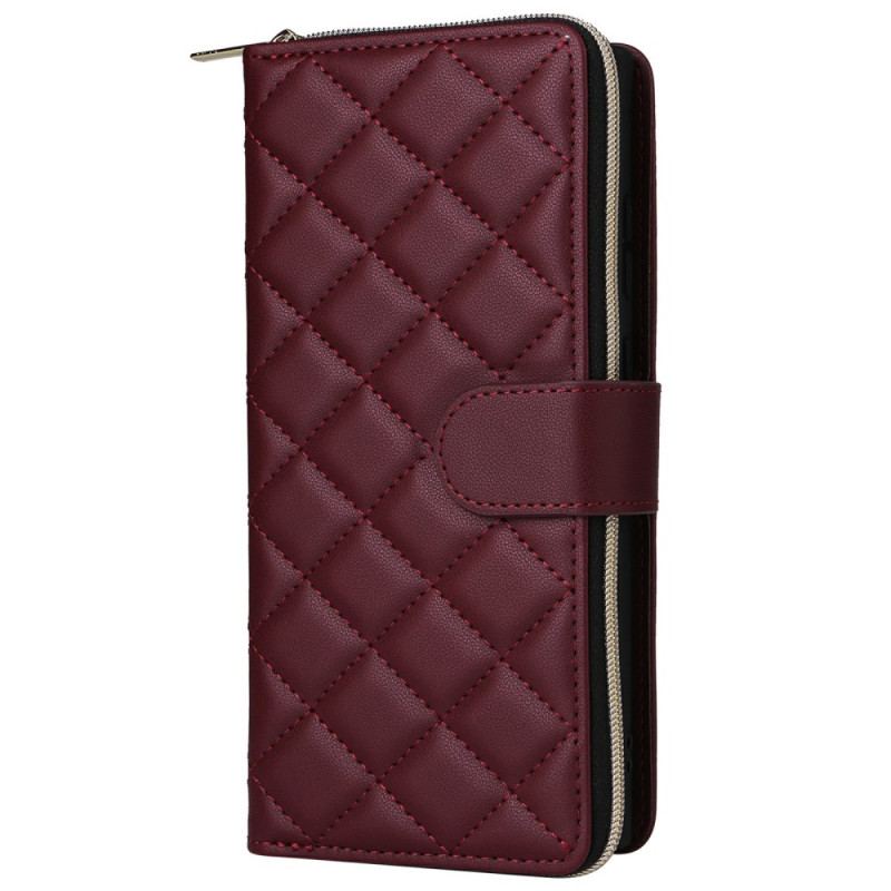 Housse Samsung Galaxy S25 Ultra 5G Portefeuille Matelassé avec Lanière et Bandoulière