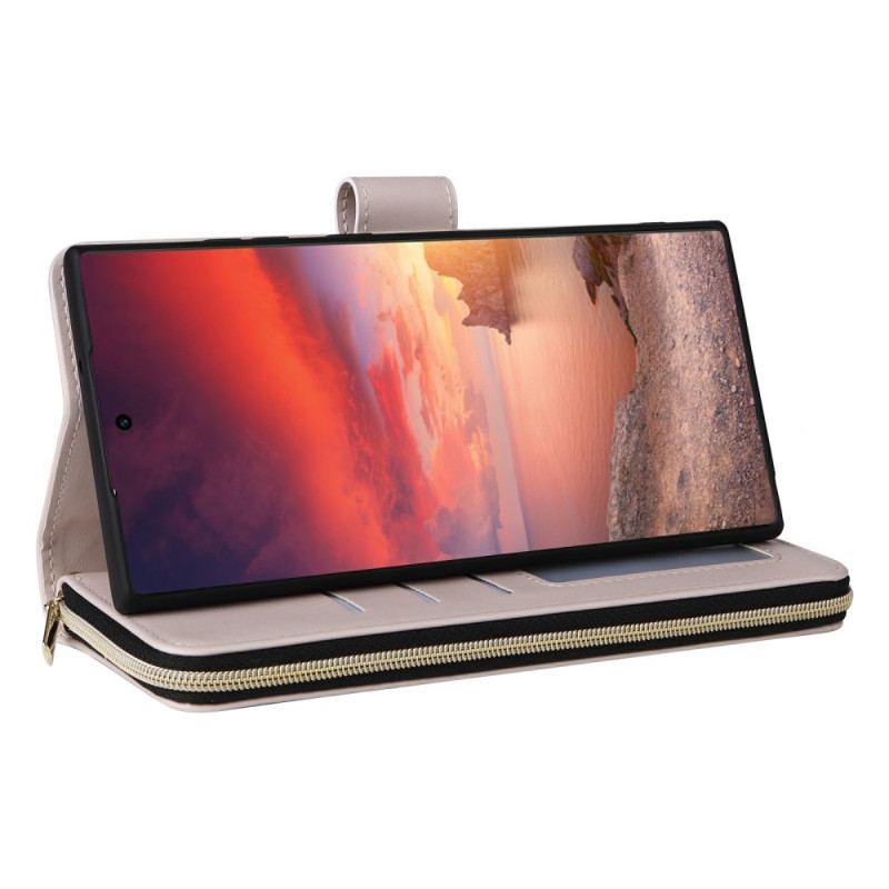 Housse Samsung Galaxy S25 Ultra 5G Portefeuille Matelassé avec Lanière et Bandoulière