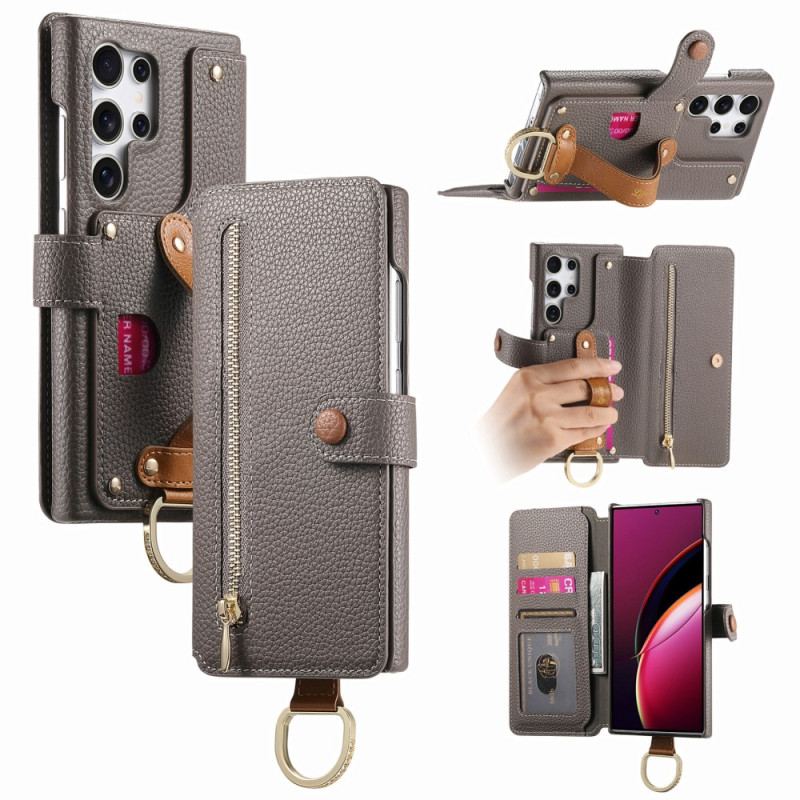 Housse Samsung Galaxy S25 Ultra 5G Portefeuille Protection RFID avec Pochette et Anneau