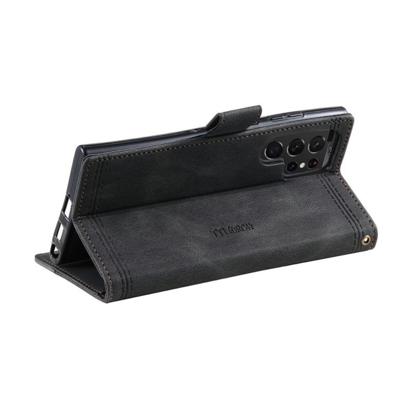 Housse Samsung Galaxy S25 Ultra 5G Portefeuille RFID Style Daim Bicolore à Lanière