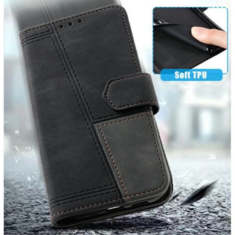 Housse Samsung Galaxy S25 Ultra 5G Portefeuille RFID Style Daim Bicolore à Lanière