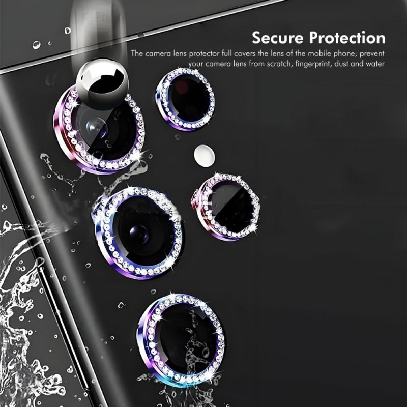 Lentilles de Protection Caméra pour Samsung Galaxy S25 Ultra 5G Anneaux Alliage et Strass
