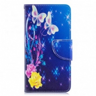 Housse Samsung Galaxy A40 Papillons colorés dans la Nuit