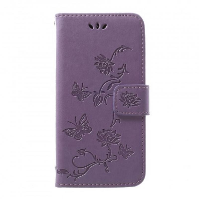 Housse Samsung Galaxy A40 Papillons et Fleurs à Lanière