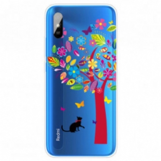 Coque Xiaomi Redmi 9A Chat sous l'Arbre Coloré