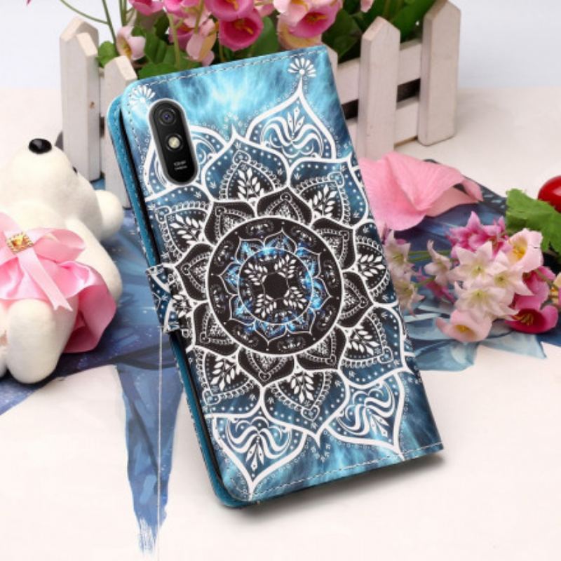 Housse Xiaomi Redmi 9A Mandala Noir à Lanière