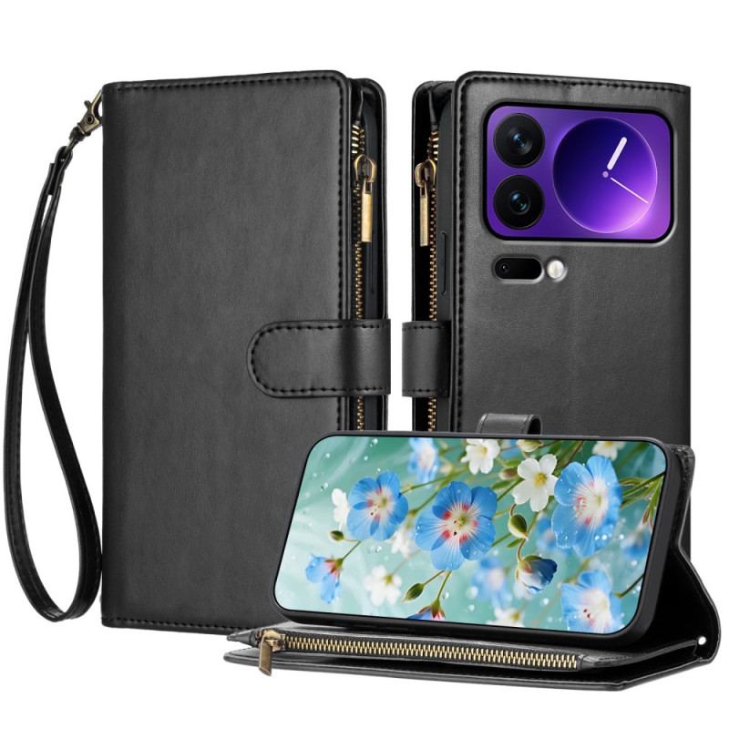 Housse Xiaomi 17 Pro Portefeuille avec Fermeture Éclair et Lanière