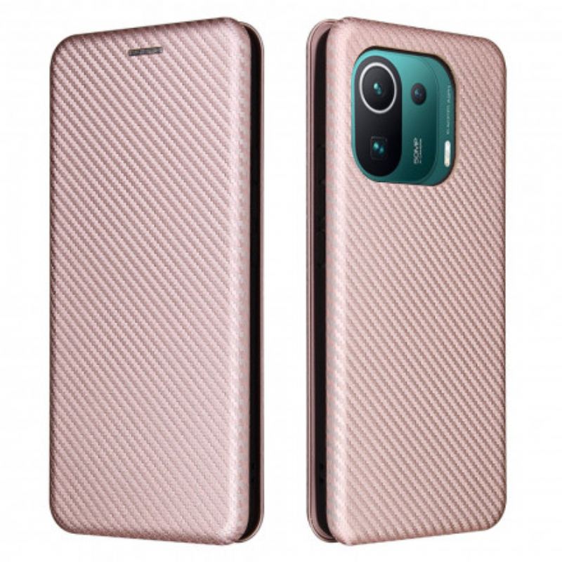 Flip Cover Xiaomi Mi 11 Pro Fibre Carbone avec Anneau Support
