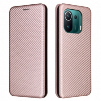 Flip Cover Xiaomi Mi 11 Pro Fibre Carbone avec Anneau Support