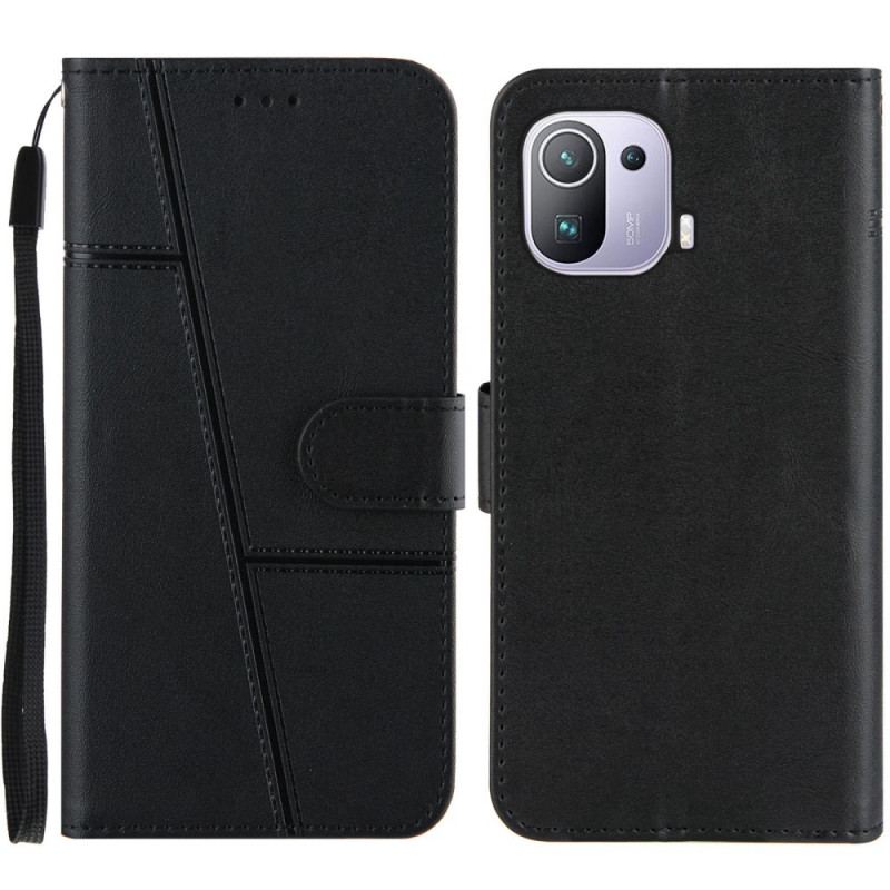 Housse Xiaomi Mi 11 Pro Style Cuir Géométrique à Lanière
