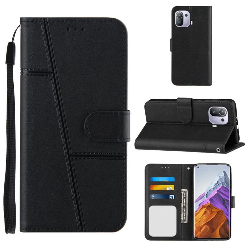 Housse Xiaomi Mi 11 Pro Style Cuir Géométrique à Lanière