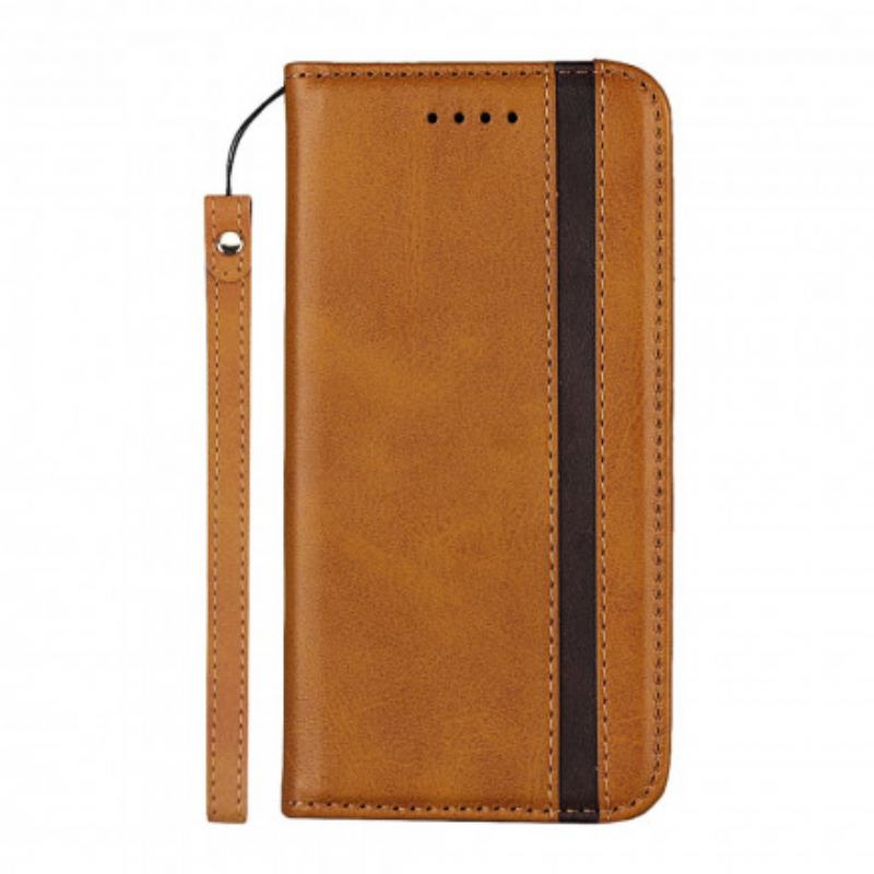 Flip Cover iPhone 11 Pro Effet Cuir Bicolore avec Lanière