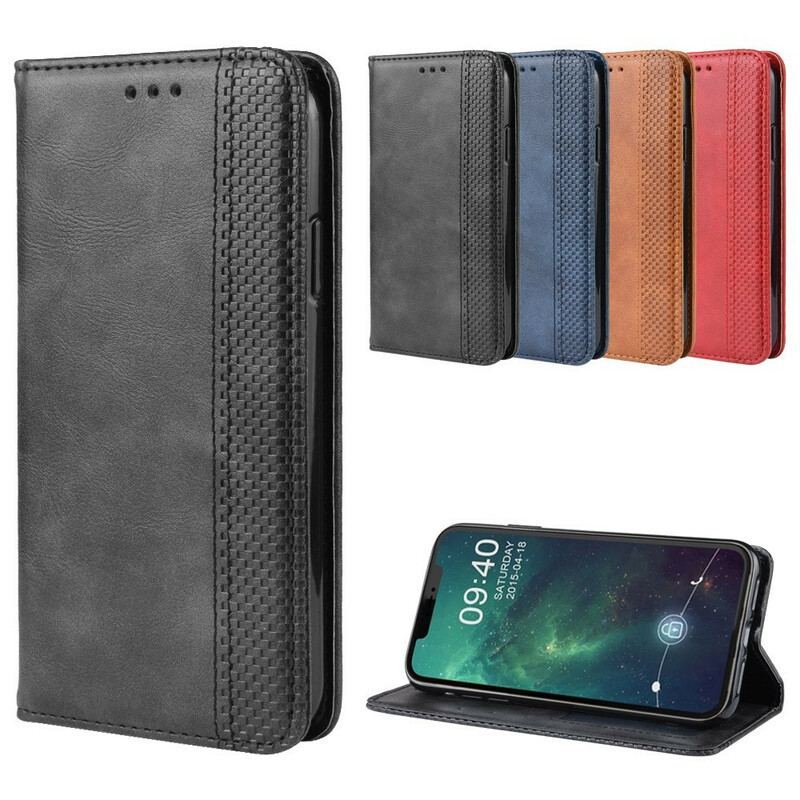 Flip Cover iPhone 11 Pro Effet Cuir Vintage Stylisé