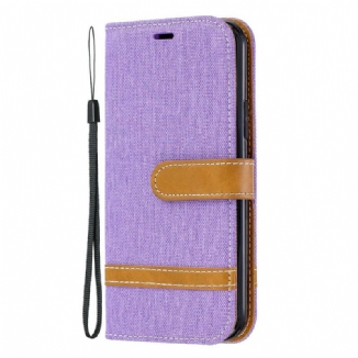 Housse iPhone 11 Pro Tissu et Effet Cuir à Lanière
