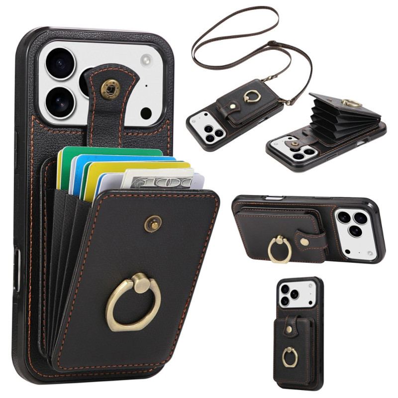 Coque iPhone 17 Pro Max Effet Cuir avec Porte-Cartes et Dragonne