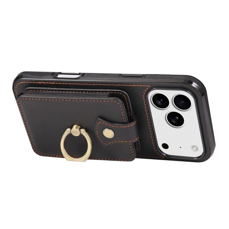 Coque iPhone 17 Pro Max Effet Cuir avec Porte-Cartes et Dragonne