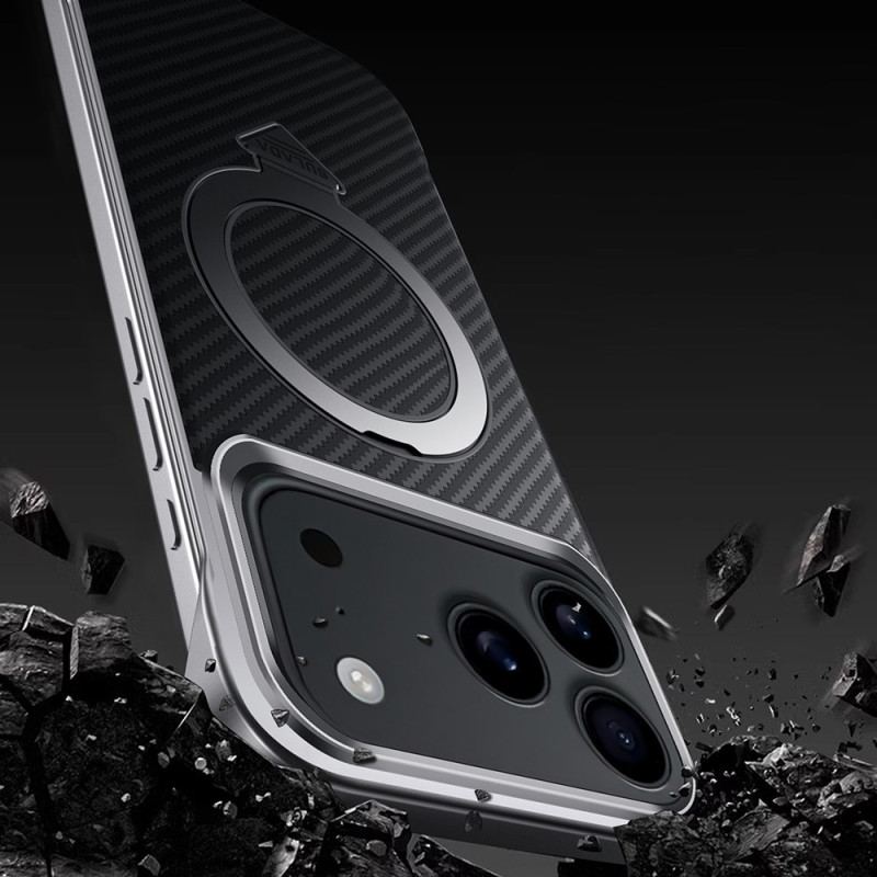 Coque iPhone 17 Pro Max Magsafe Anneau-Support Carbone