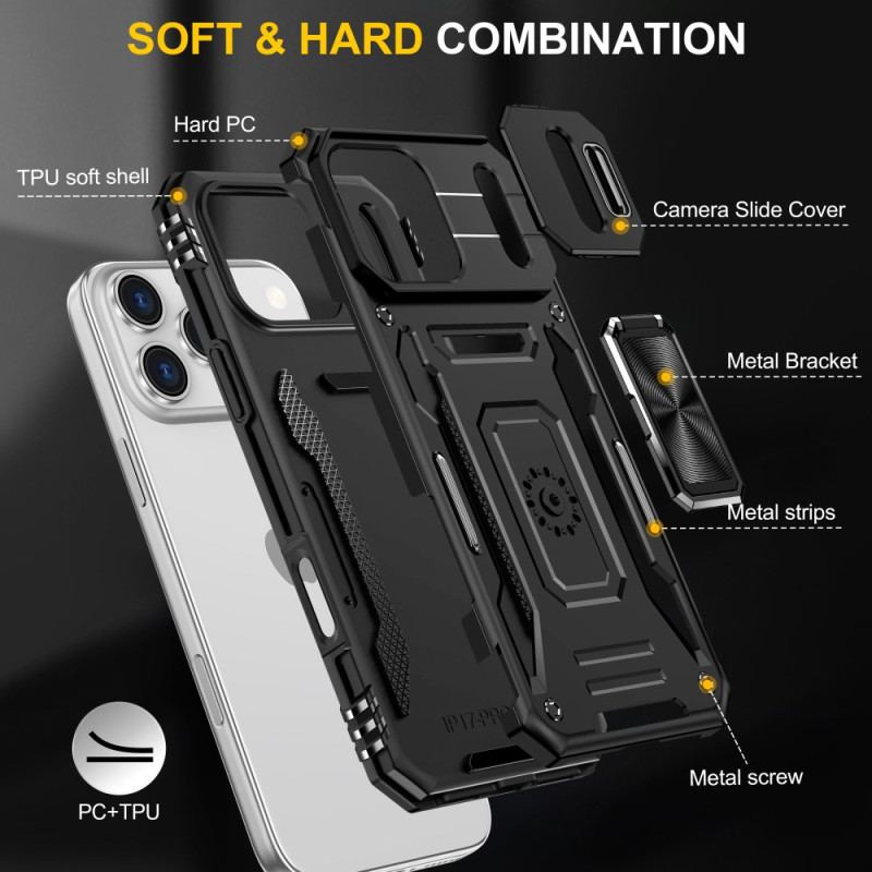 Coque iPhone 17 Pro Max Support et Protection d'Objectif Effet Métal