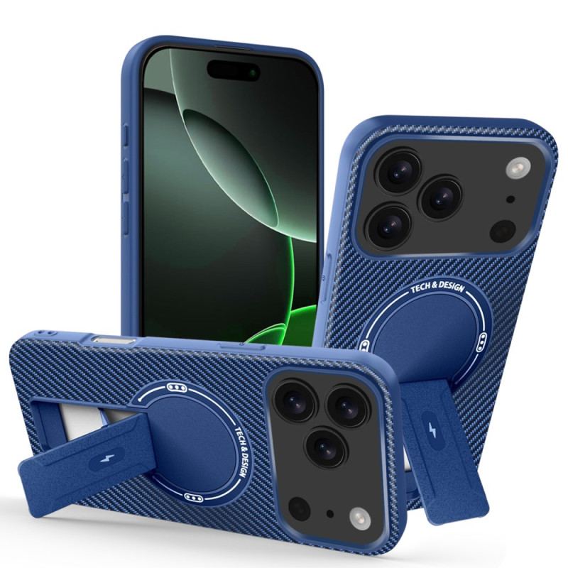 Coque iPhone 17 Pro Max Texture Fibre Carbone avec Béquille