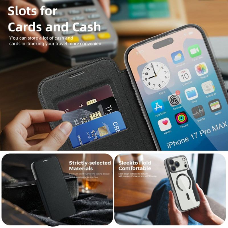 Flip Cover iPhone 17 Pro Max Compatible MagSafe avec Blocage RFID